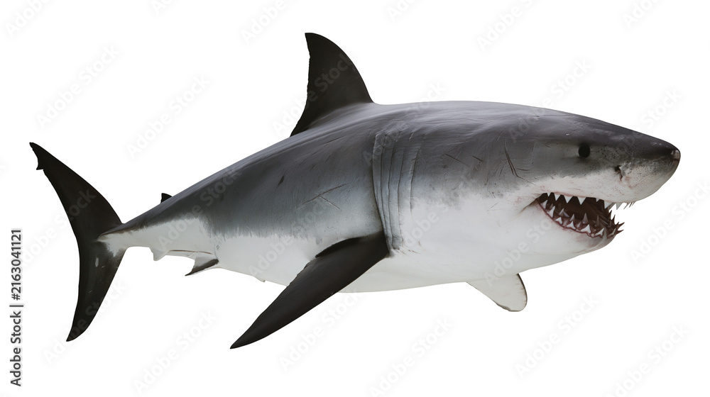 Fototapeta premium Great white shark with open mouth and sharp teeth