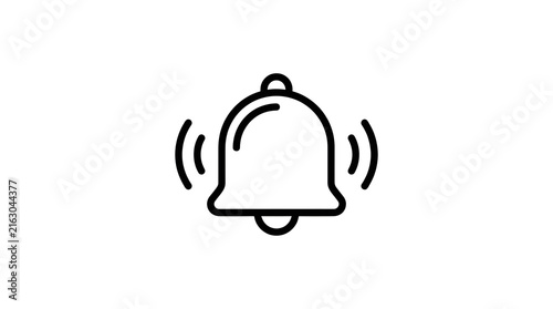 Foto Ringing notification bell line icon with sound waves for alert and reminder interface design
