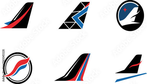 Modern Aviation Logo Collection Featuring Aircraft Tail Fin Airline Wing Abstract Flight Emblems and Aerospace Branding Vector Design Set