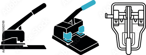 Office puncher icons in flat and line art styles on white background