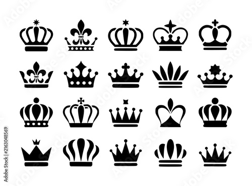 Obraz na plátně A collection of twenty diverse black silhouette crown isolated on a white backgr