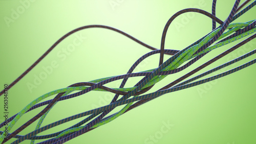 Climbing Rope is shown in tangled loops and strands on a bright green background