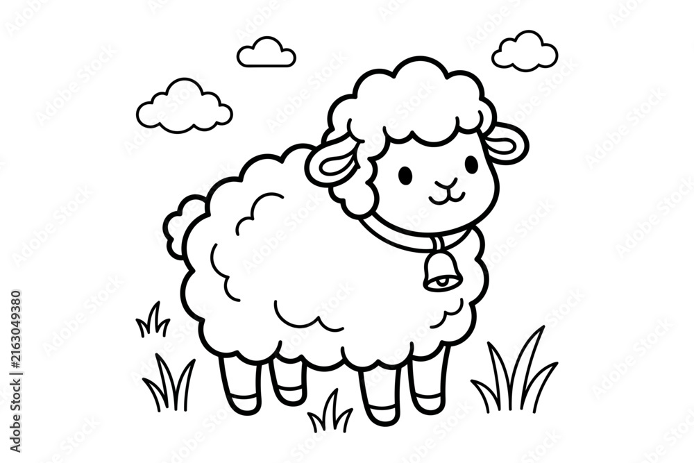 Obraz premium Lamb standing in grassy field dark silhouette against white