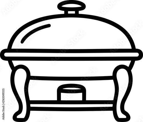 Chafing Dish Icon - Simple Line Art of Food Warmer Container with Lid