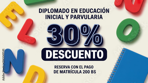 Educational discount promotion with large letters and numbers for children's learning image photo