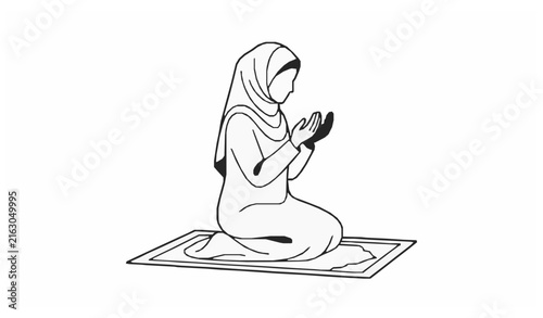 Title: Muslim Woman Praying Outline Icon for Ramadan and Eid