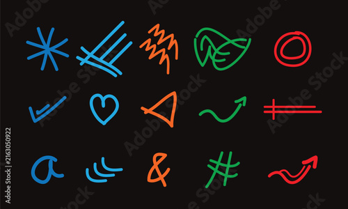 Black doodle arrow vector collection with hand drawn curved arrows, sketch direction signs, loop symbols elements 
