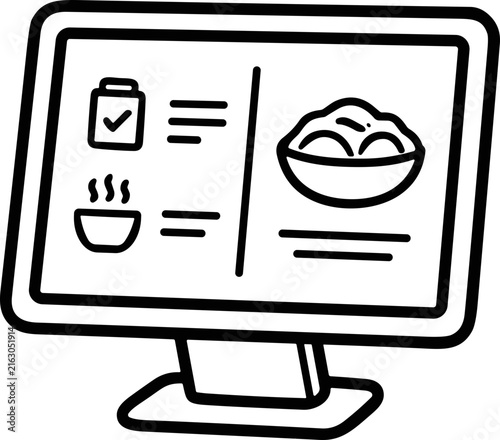 Digital Menu Board with Food Icons and Order List