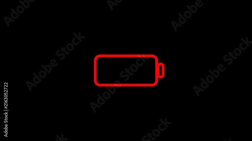 Battery charge neon sign Abstract battery with charging symbol in futuristic glowing polygonal style, Low battery power indicator animation in 4k with alpha channel.