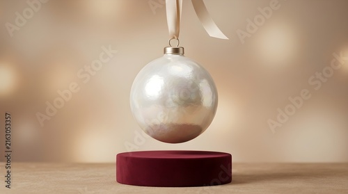 A sophisticated silver perfume bottle appears to float magically above a luxurious deep burgundy surface with a softly blurred background aesthetic