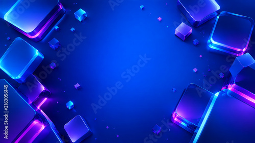 Vibrant Blue Abstract 3D Background with Floating Geometric Shapes
