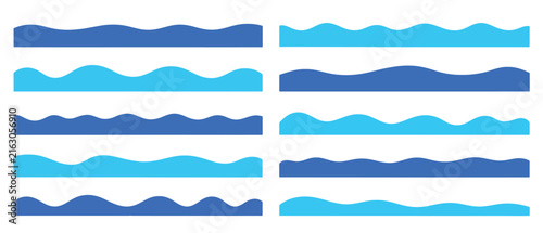 Blue and turquoise wave border set, wavy water line dividers