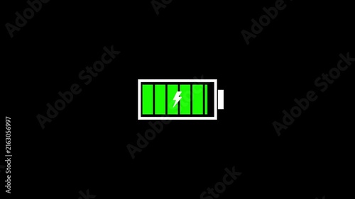 Battery charge neon sign Abstract battery with charging symbol in futuristic glowing polygonal style, Low battery power indicator animation in 4k with alpha channel.