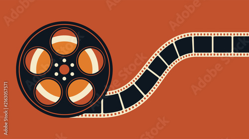 Cuadro en lienzo Retro film reel with filmstrip banner, vintage cinema movie poster