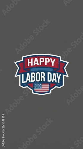 Labor Day emblem with American flag shield.