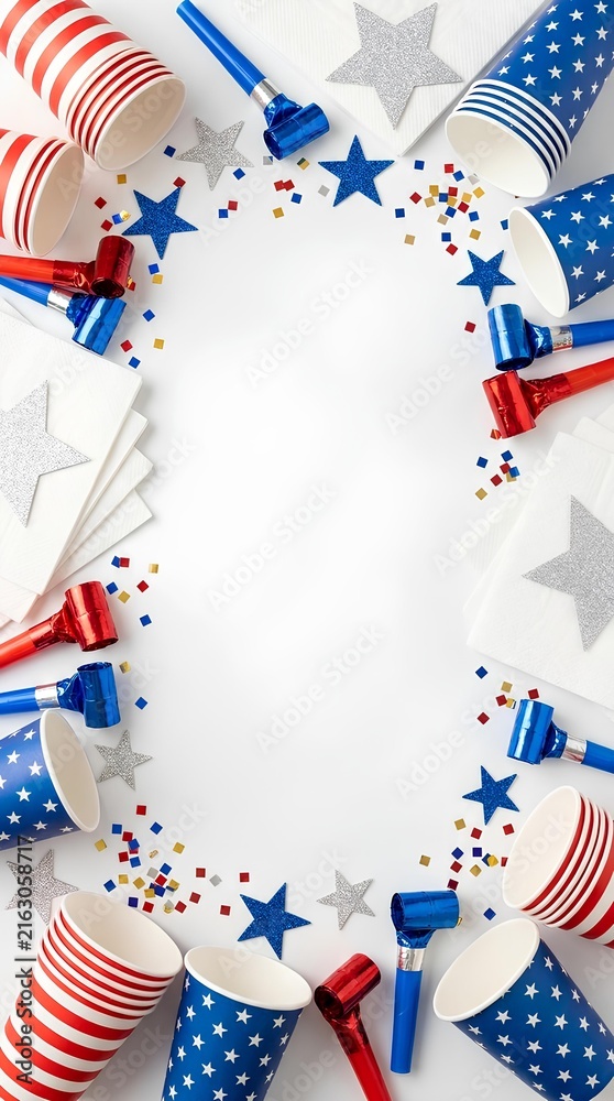 Obraz premium Patriotic red white and blue party frame.