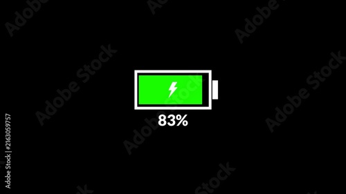 Battery charge neon sign Abstract battery with charging symbol in futuristic glowing polygonal style, Low battery power indicator animation in 4k with alpha channel.