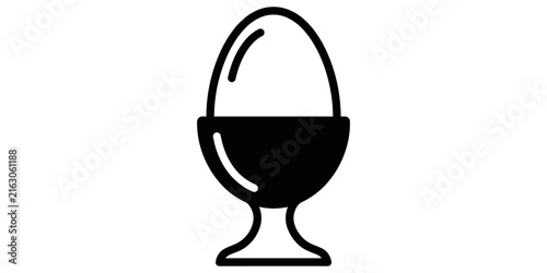 Принти на полотні Black and white hard-boiled egg in an egg cup line art and glyph icon for breakfast and culinary concepts
