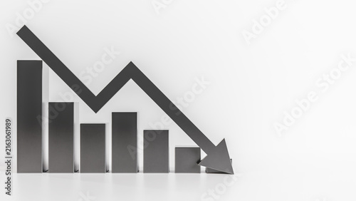 Canvastavla 3D render of a metallic business chart showing financial decline on a white background