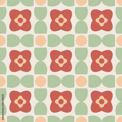 Floral seamless wallpaper tile. Abstract flower geometry design seamless pattern ornament for textile, wallpapers, cards, stationery, phone cases, paper gifts, and wrapping.