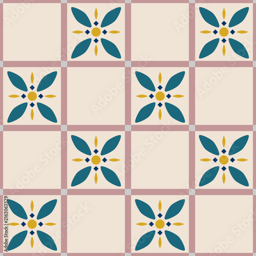 Floral seamless wallpaper tile. Abstract flower geometry design seamless pattern ornament for textile, wallpapers, cards, stationery, phone cases, paper gifts, and wrapping.