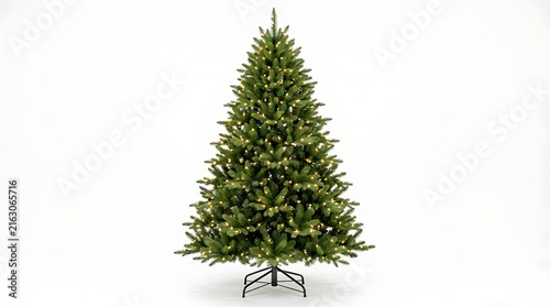 Artificial christmas tree with warm white lights isolated on white background