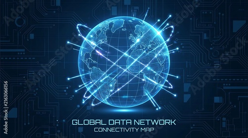 Digital globe wireframe representing international communication connectivity networks through advanced cybernetic technology systems for global data flow analysis