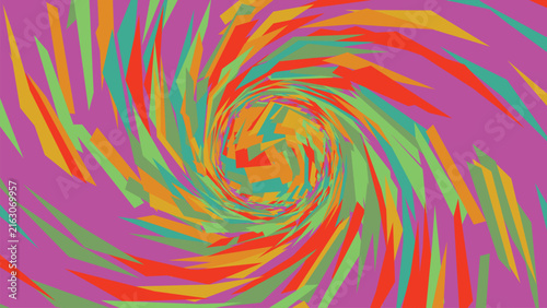 Abstract spiral tunnel background with sharp angular geometric shapes arranged in swirling motion creating vibrant vortex depth and texture.