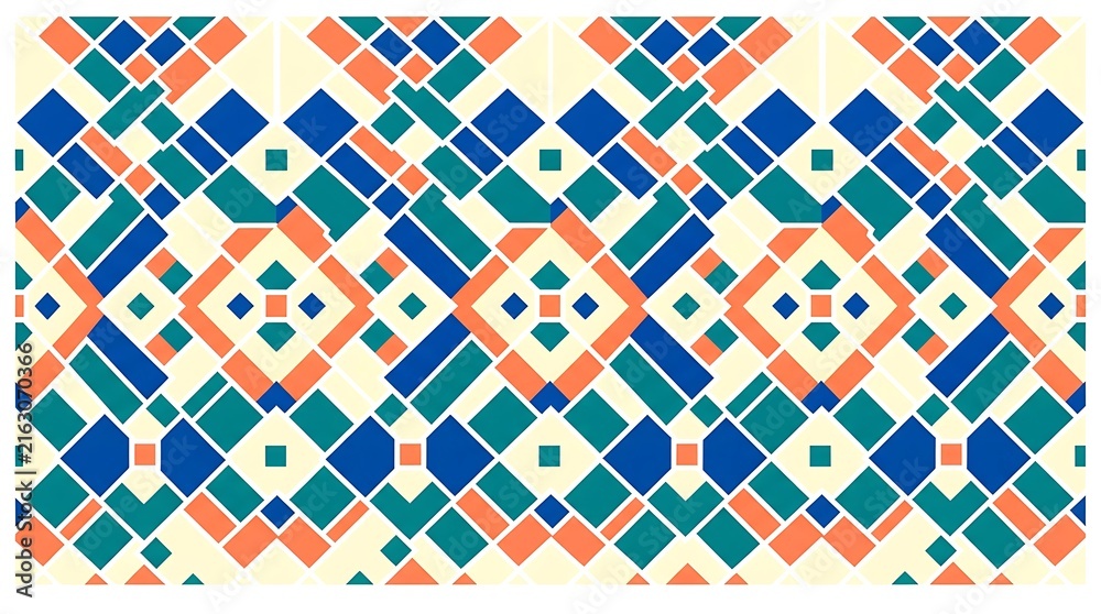 Obraz premium Seamless turquoise blue and orange geometric diamond pattern texture for modern design projects