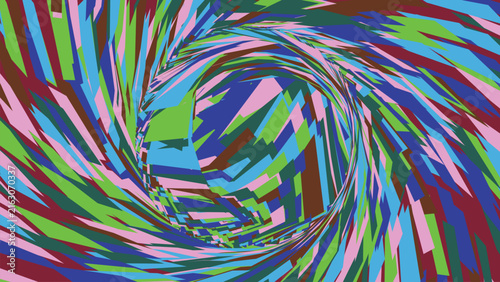 Abstract vortex tunnel design with sharp geometric shapes in vivid colors creating swirling motion effect for futuristic digital wallpaper.