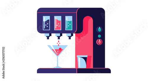 Automated Cocktail Maker and Smart Beverage Dispenser Flat Vector Illustration for Mixology and Hospitality Technology