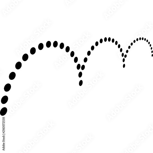 Bouncing Dotted Trajectory Path, Bold Black Dashed Motion Bounce Line Illustration
