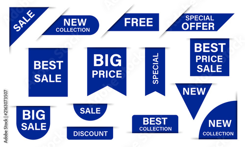 Blue price tags sale banner collection set isolated background vector