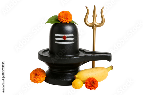 Sacred Shiva Lingam with Trident and Offerings Isolated on a Transparent Background