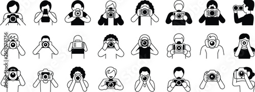 Bild auf Leinwand Black and white camera icon collection representing photography, photo capture,