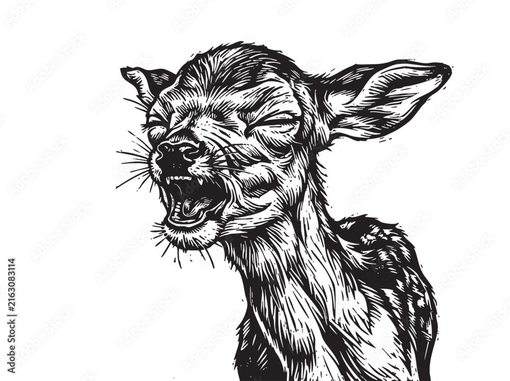 Naklejka premium Hand-drawn doodle alpaca head, vector illustration, sketch style, isolated animal icon, monochrome, cute llama face, graphic design for print, banners, logos