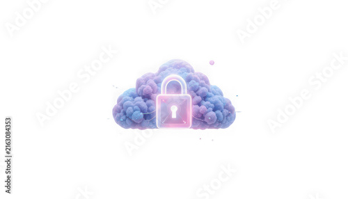 3D Cloud Computing Security Icon with Padlock for Data Protection and Cyber Safety Concept