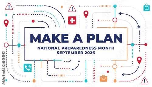 National preparedness month graphic poster design with diverse emergency planning icons
