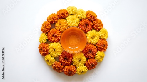 A vibrant floral arrangement primarily marigolds beautifully embodies the spirit of diwali the festival of lights and celebrates new beginnings