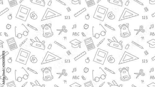 Back to school outline seamless pattern. Education learning doodle background. School themed doodle seamless pattern. School supplies pattern background
