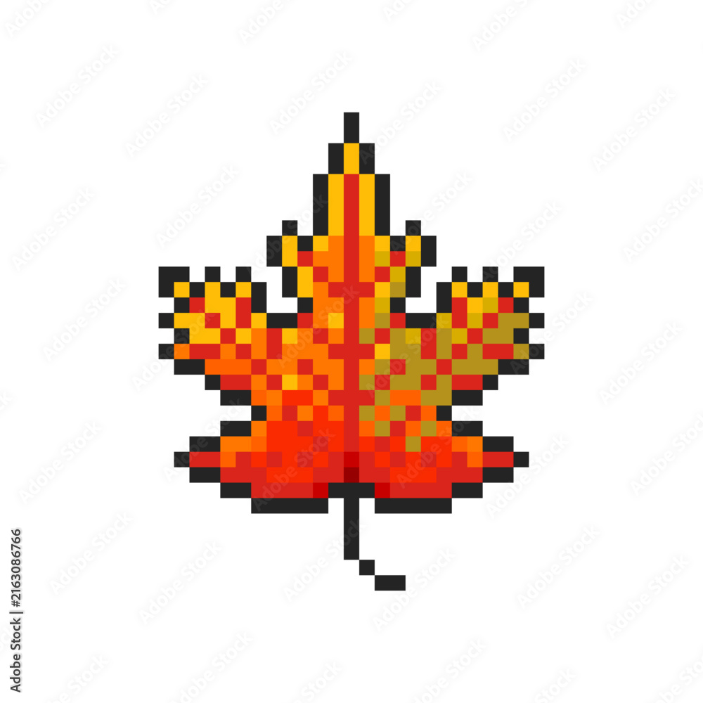 Fototapeta premium Pixel Art Maple Leaf Vector Icon Isolated.