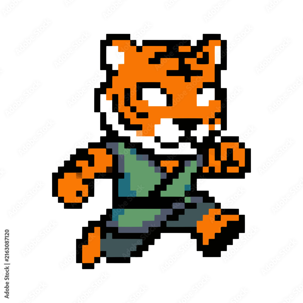 Fototapeta premium Tiger Character Jumping in Pixel Art Style