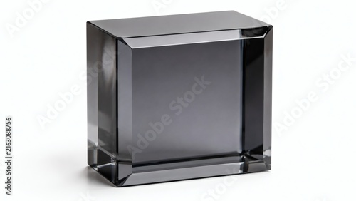 Minimalist Monolithic Block of Heavy Solid Smoked Grey Optical Cast Glass