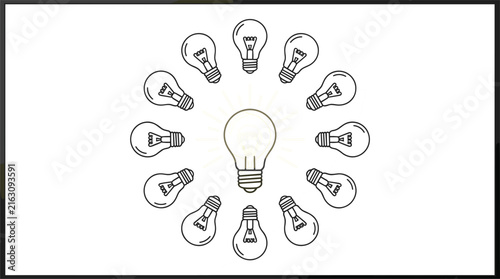 Bild auf Leinwand Brainstorming creative idea concept with group of smaller lightbulbs arranged in