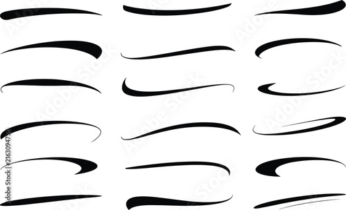 
Text tails swash curve underline baseball sign. Typography shape retro style swoop wave line decorative elements