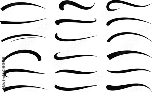
Text tails swash curve underline baseball sign. Typography shape retro style swoop wave line decorative elements