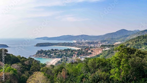 Foto Drone aerial footage Karon view point phuket thailand , kata noi beach, kata beach, karon beach