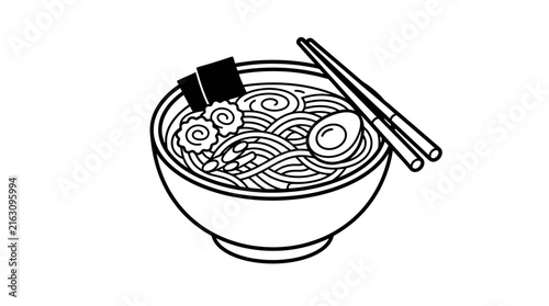 Noodle soup bowl with chopsticks illustration asian cuisine