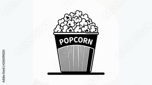 Popcorn snack bucket with word popcorn on white background