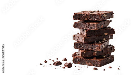 Stack of delicious chocolate brownies isolated on transparent background